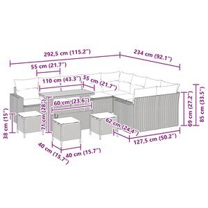 vidaXL Ensemble de canapé de jardin avec coussin 14 Pièces Noir polyrotin