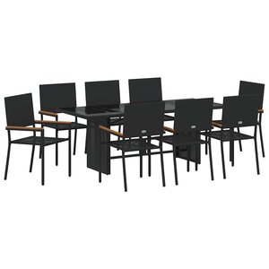 vidaXL Ensemble de salle à manger pour jardin 9 Pièces Noir polyrotin