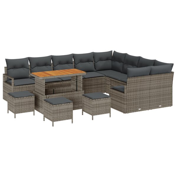Ensemble de canapé de jardin vidaXL 13 pièces avec coussins gris en polyrotin acacia