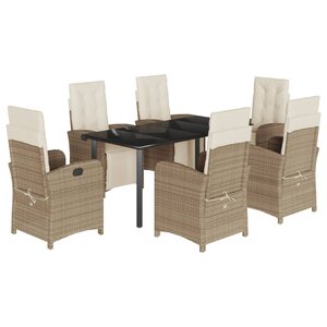 vidaXL Ensemble à manger de jardin et coussins 7 Pièces beige poly rotin