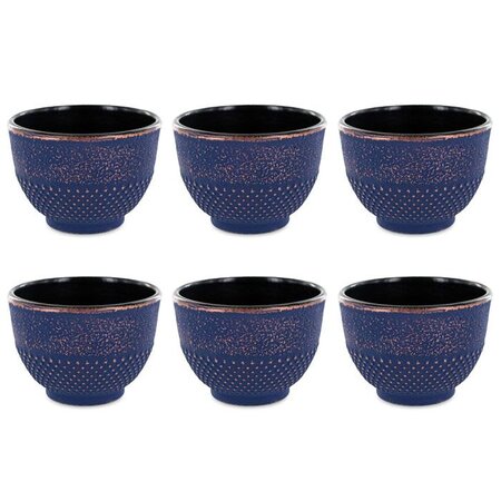 6 tasses en fonte de Chine bleu & bronze 15 cl