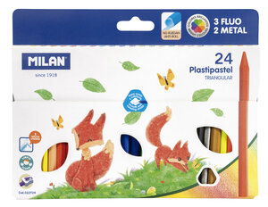 Crayon de cire Plastipastel triangulaires avec couleurs fluo et métallisées 24 pièces