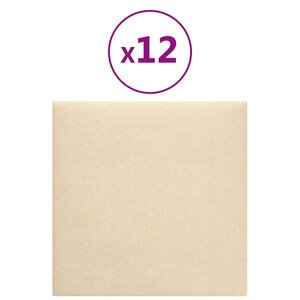 vidaXL Panneaux muraux 12 Pièces Crème 30x30 cm Tissu 1 08 m²
