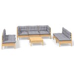 vidaXL Salon de jardin 8 Pièces avec coussins gris Bois de pin massif