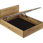 Lit Coffre 140 x 190 en bois + Tête de lit - chêne Rustique - Sommier à lattes inclus - 140 x 193 x 80 cm