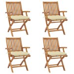 vidaXL Chaises pliables de jardin avec coussins lot de 4 Teck solide
