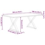 vidaXL Table à manger avec bord vivant 180x100x74 cm bois massif chêne