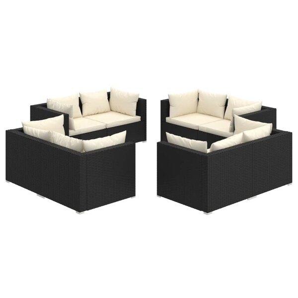 vidaXL Salon de jardin 8 Pièces avec coussins Résine tressée Noir