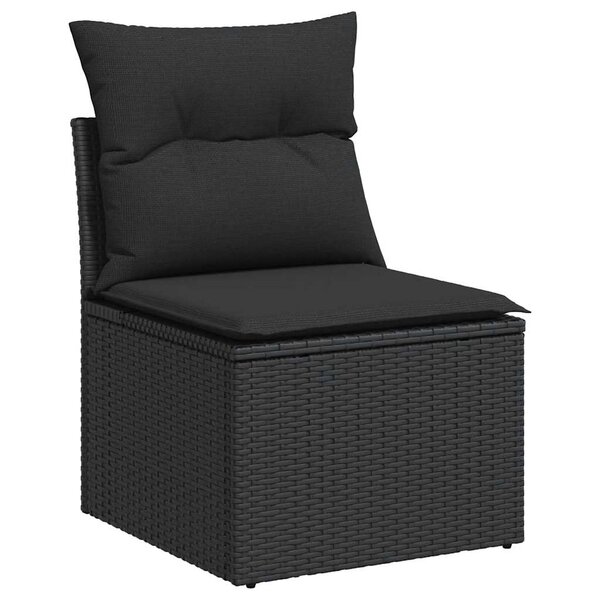 vidaXL Chaise de jardin sans accoudoirs avec coussins en polyrotin noir