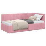 vidaXL Cadre de lit d'angle avec tête de lit Rose 90 cm x 200 cm tissu