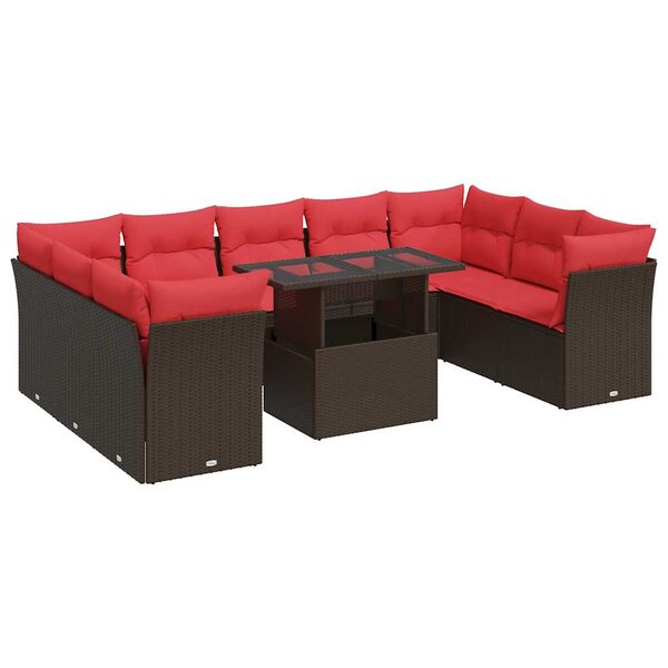 vidaXL Salon de jardin 10 Pièces et coussins marron résine tressée acacia