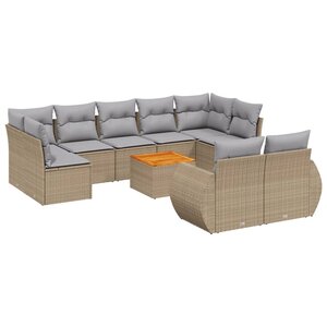 vidaXL Salon de jardin avec coussins 10 Pièces beige résine tressée