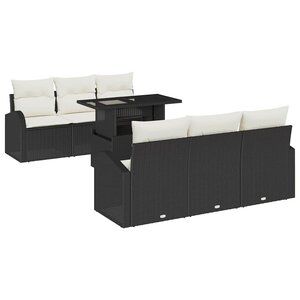 vidaXL Ensemble de canapé de jardin avec coussin 7 Pièces Noir Poly rotin