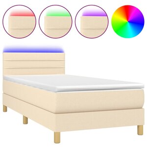 vidaXL Sommier à lattes de lit avec matelas LED Crème 90x200 cm Tissu