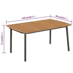 vidaXL Table de jardin 150 x 90 x 72 cm Bois d'acacia solide et acier