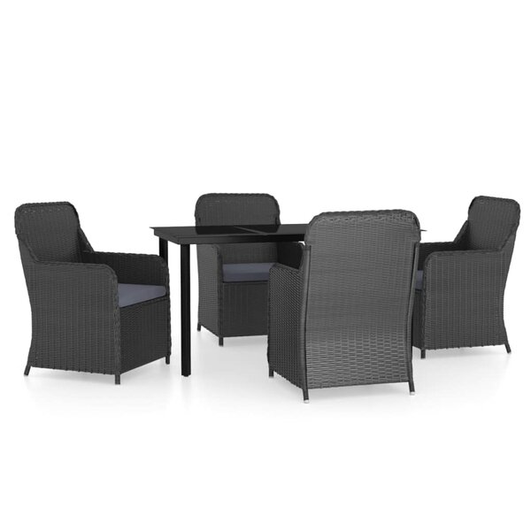 vidaXL Ensemble à manger de jardin avec coussins 5 Pièces Noir