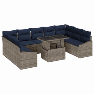 vidaXL Ensemble de canapé de jardin avec coussin 10 Pièces Gris et marine