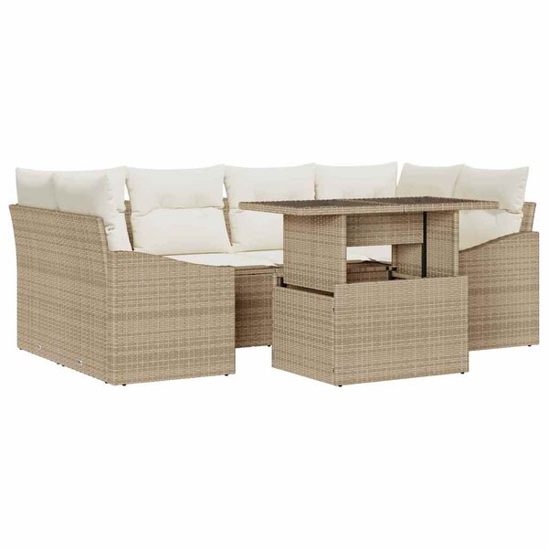 vidaXL Ensemble de canapé de jardin 7 Pièces Beige et crème polyrotin