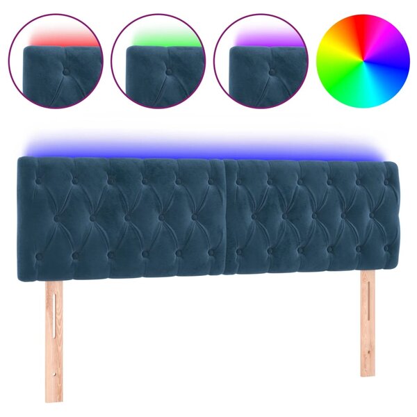 vidaXL Tête de lit à LED Bleu foncé 160x7x78/88 cm Velours