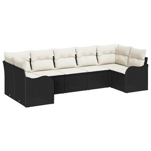 vidaXL Ensemble de canapé de jardin avec coussin 7 Pièces Noir Poly rotin