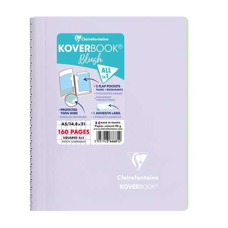 Cahier spirale clairefontaine koverbook blush a5 14 8 x 21 cm