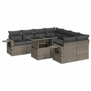 vidaXL Salon de jardin 9 Pièces avec coussins gris résine tressée