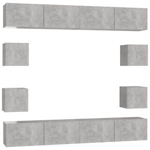 vidaXL Ensemble de meubles TV 8 Pièces Gris béton Bois d'ingénierie