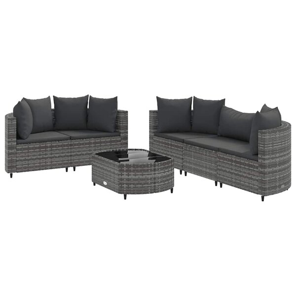 vidaXL Salon de jardin 6 Pièces avec coussins gris résine tressée