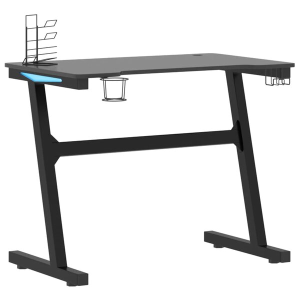 Bureau table poste de travail meuble d'ordinateur informatique étude de jeu à LED avec pieds en forme de Z 90 x 60 x 75 cm noir 02_0023775