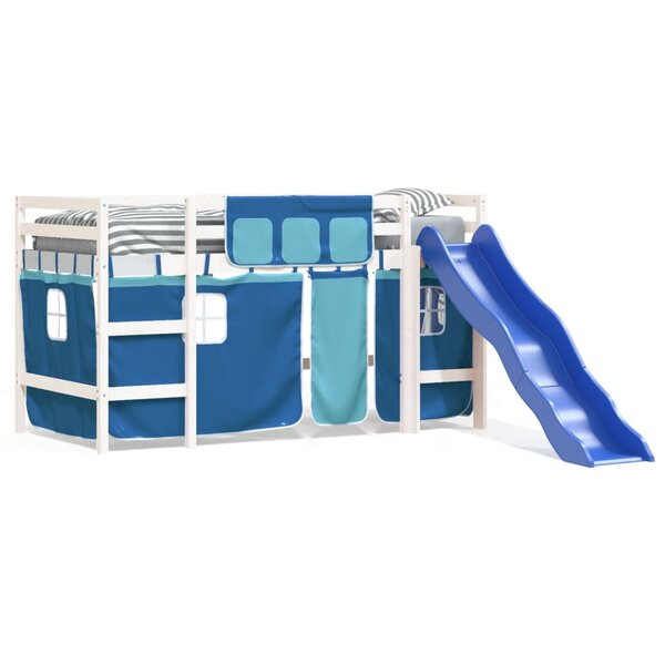 vidaXL Lit mezzanine enfants et rideaux bleu 90x200cm bois pin massif