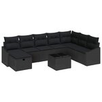 vidaXL Ensemble de canapé de jardin avec coussin 9 Pièces Noir Poly rotin