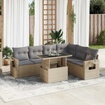 vidaXL Salon de jardin avec coussins 7 Pièces beige résine tressée