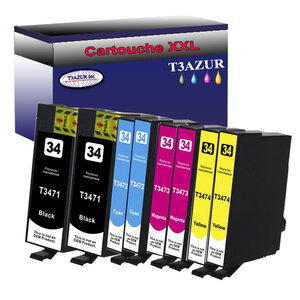 8  Cartouches Compatibles pour Epson WorkForce Pro WF3720DW, WF3720DWF, WF3725DWF remplace Epson T34XL (34XL) - T3AZUR