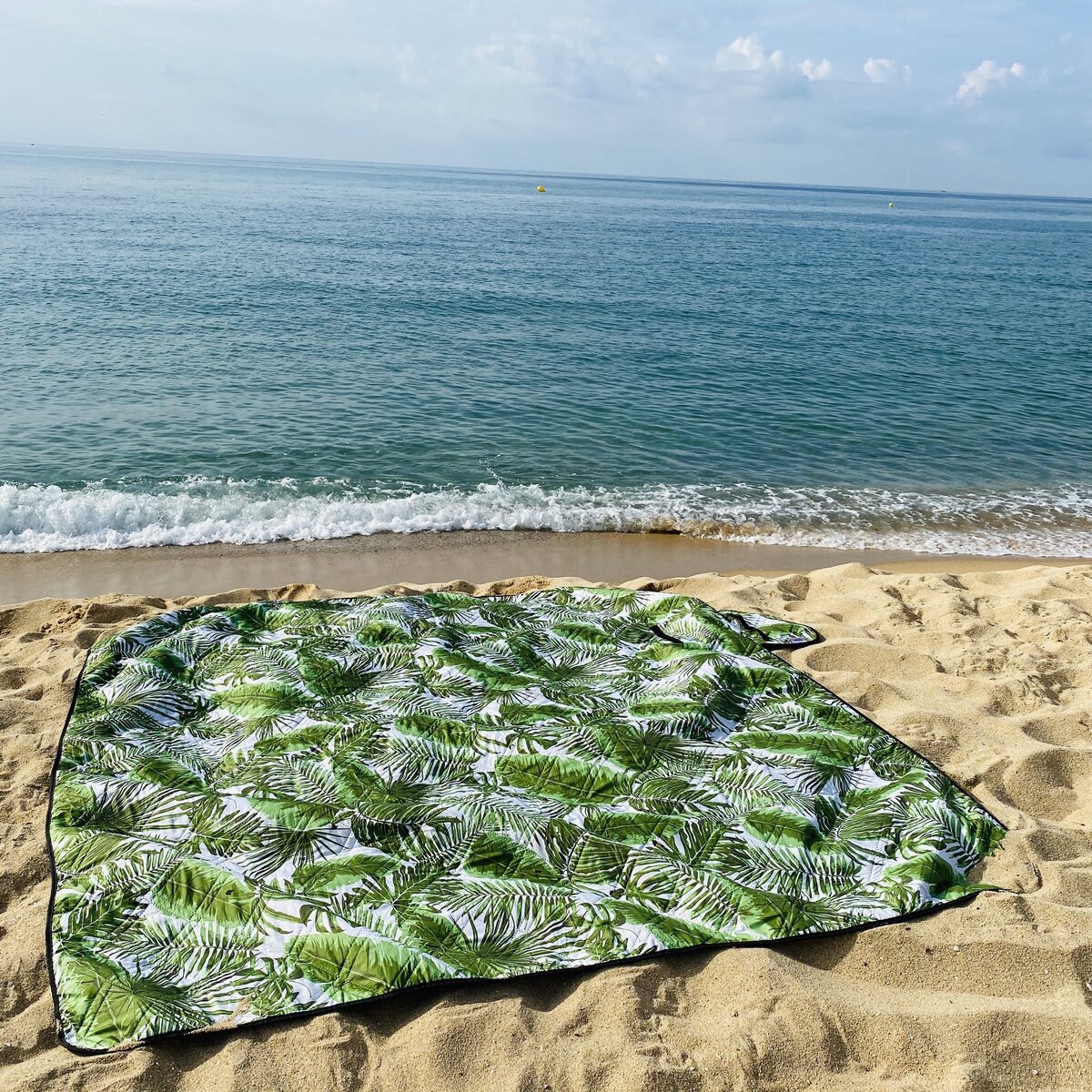 Tapis De Plage Enroulable En Raphia Avec Isolation En Aluminium Et Bordure En Tissu Vert