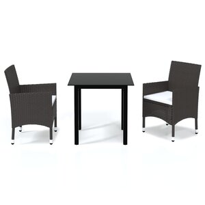 vidaXL Ensemble à dîner de jardin avec coussins 3 Pièces poly rotin brun