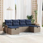 vidaXL Ensemble de canapé de jardin 6 Pièces Gris et marine polyrotin