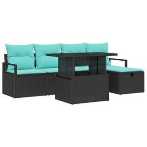 vidaXL Ensemble de canapé de jardin avec coussin 6 Pièces Noir Poly rotin
