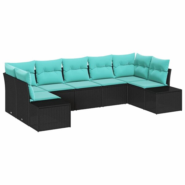 vidaXL Ensemble de canapé de jardin 7 Pièces Noir et turquoise Poly rotin