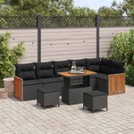 vidaXL Ensemble de canapé de jardin avec coussin 11 Pièces Noir polyrotin