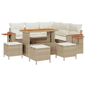 Ensemble de canapés de jardin de 9 pièces avec coussins en poly rotin acacia beige