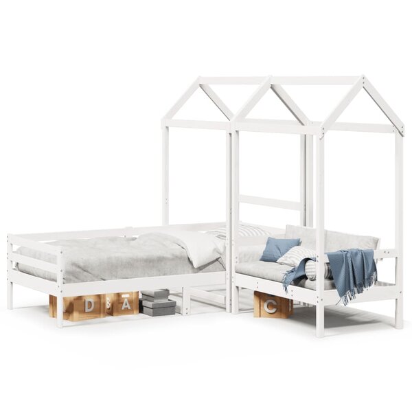 vidaXL Ensemble de lit de jour et de banc avec toit sans matelas blanc