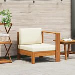 vidaXL Canapé central avec 1 accoudoir Blanc crème Acacia solide
