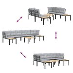 vidaXL Salon de jardin avec coussins 5 Pièces noir acier enduit de poudre