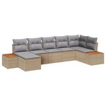 vidaXL Ensemble de salon de jardin 7 pièces avec des coussins en poly rotin beige et acacia.