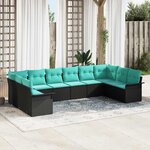 vidaXL Ensemble de canapé de jardin 10 Pièces Noir polyrotin