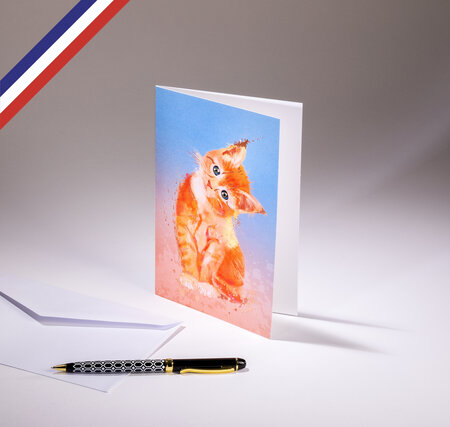 Carte double carnet de couleurs créée et imprimée en france sur papier certifié pefc - chat