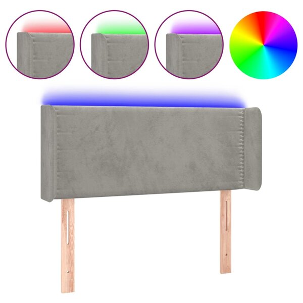 vidaXL Tête de lit à LED Gris clair 93x16x78/88 cm Velours