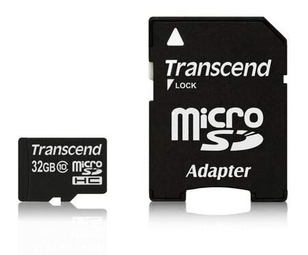 Carte mémoire Micro Secure Digital (micro SD) Transcend 32Go SDHC Class 10 avec adaptateur