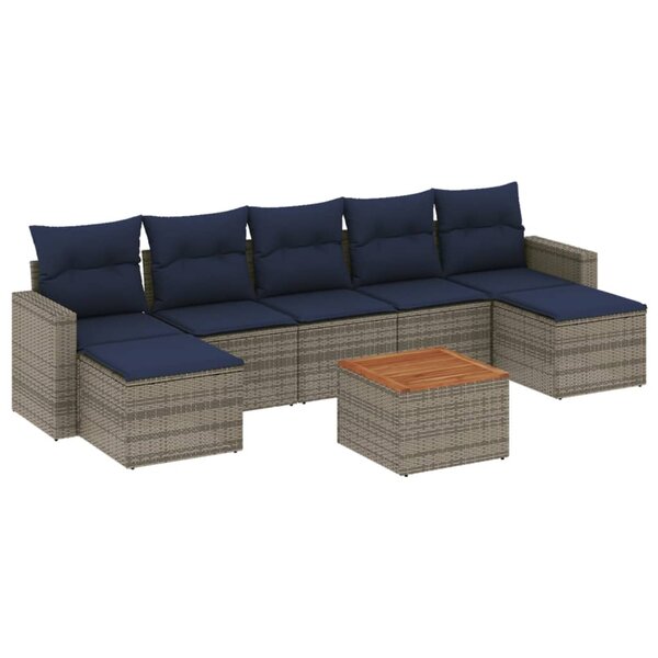 vidaXL Salon de jardin 8 Pièces avec coussins gris résine tressée