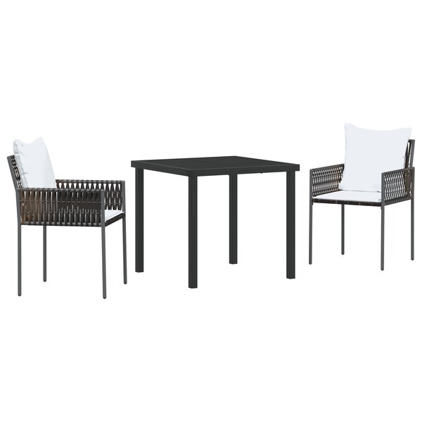 vidaXL Ensemble de salle à manger de jardin 3 pièces avec coussins Marron Poly Rattan
